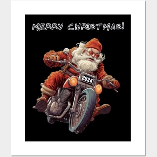 Santa Celebrate Christmas With Motorcycle Posters and Art